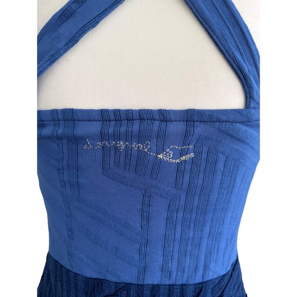 DESIGUAL Blue Colorblock Halter Dress Size Medium - Picture 2 of 10